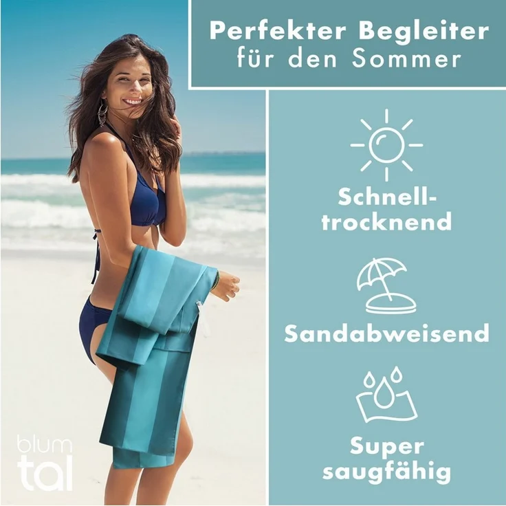 Blumtal Reisehandtuch Strandhandtuch 90x180 cm aus Mikrofaser - kompakt & schnelltrocknend, sandfrei mit Band - Mikrofaser Handtuch groß mit Wellen-Muster – Bild 3
