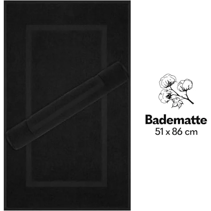 HAMMETEX Badematte Hotelmatte, Duschvorleger, 51 x 86 cm, Höhe 5 mm, beidseitig nutzbar, Baumwolle, rechteckig, 2-teiliges Set, einfarbig, 900 g/m², 100% Baumwolle – Bild 4