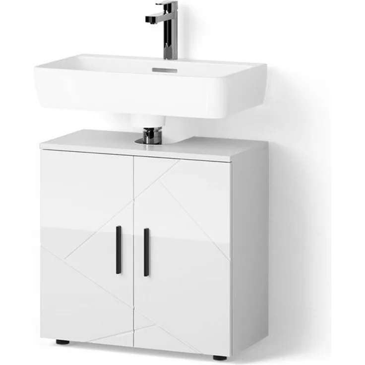 Livinity® Waschbeckenunterschrank Ronco, Weiß Hochglanz/Weiß, 60 x 59 cm