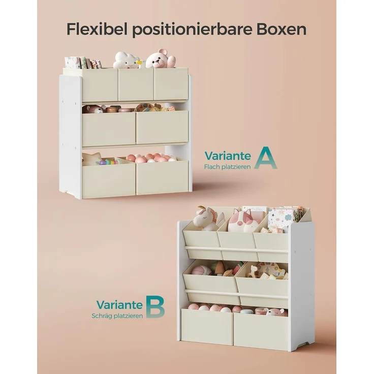 Songmics Kinderregal, mit 7 Aufbewahrungsboxen, MDF / Vliesstoff wolkenweiß, 60 x 29,5 x 62,5 cm – Bild 7