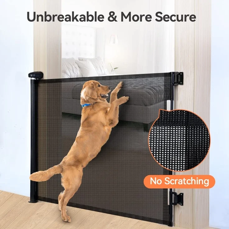 COMOMY Treppenschutzgitter Ausziehbar 0-180cm, Türschutzgitter Rollo für Baby, Katzen und Hunde, Einhändige Bedienung, Platz Sparen, Kinder Türgitter für Treppen/Türen/Außen, 84cm Hoch (Schwarz) – Bild 6
