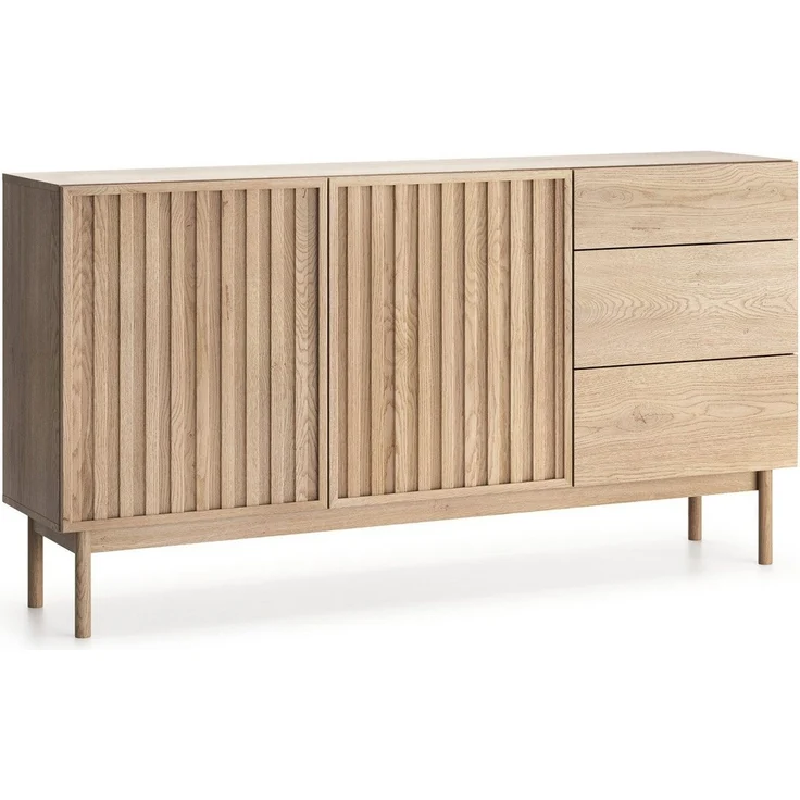 Beautysofa Kommode SAPPORO im Japandi-Stil (Push-to-Open-Funktion, mit 3 Schubladen und 2 Tür), Lamellenfront – Bild 5