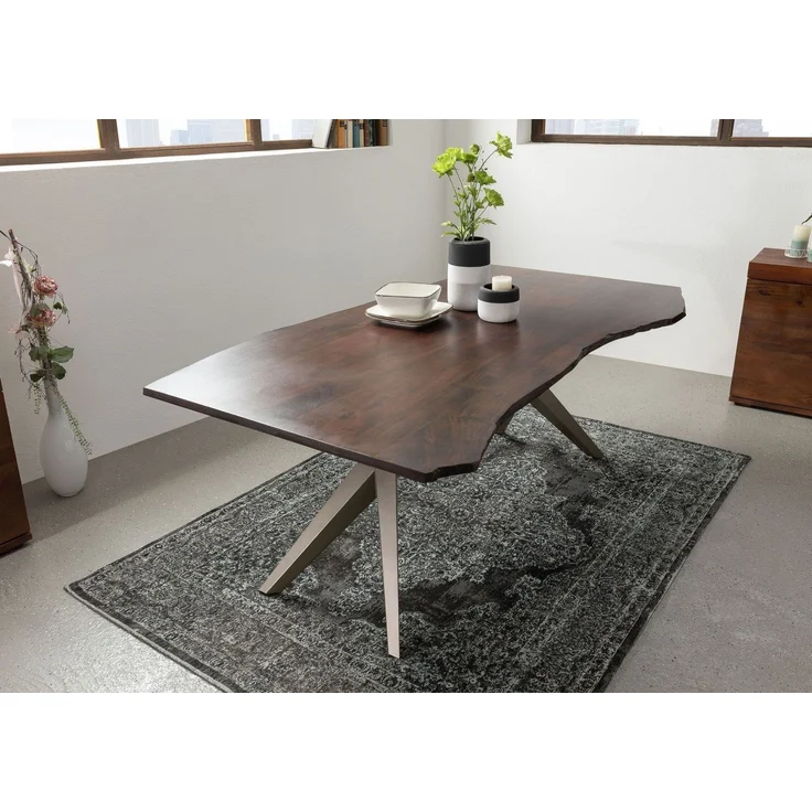 Baumtisch Akazie 180x90x76 braun lackiert Beine silber matt FREEFORM 4 #32 – Bild 2
