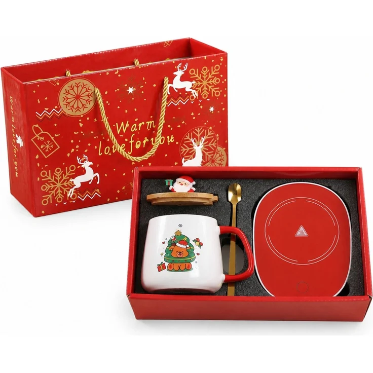 Weihnachts-Geschenkset Keramik-Kaffeetasse mit Weihnachtsmann Motiv und Deckel Rot 28 x 16 x 23 cm – Bild 1