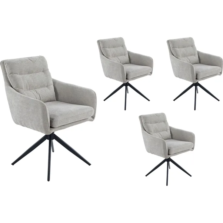 LC Home Esszimmerstühle »Fargo« 4er Set Webstoff hellgrau – drehbare Armlehnstühle & Polsterstühle