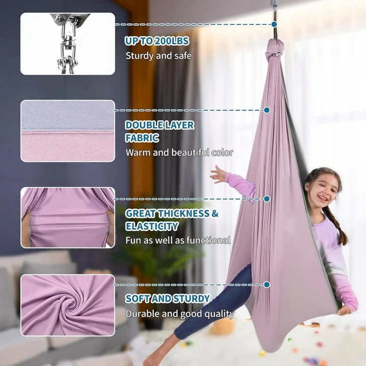 feinlux Hängematte Sensorische Schaukel für Kinder mit 360° drehbarem Aufhänger (Packung, Indoor-Therapieschaukel), für Autismus, ADHS und sensorische Verarbeitungsstörungen bei Kindern – Bild 4