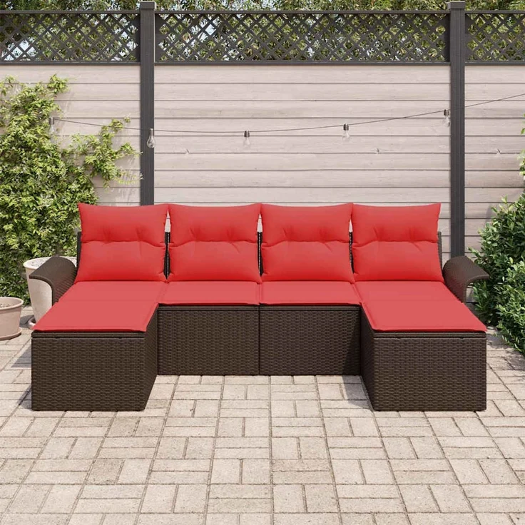 vidaXL Gartensofa-set mit Kissen 6 pcs Braun Poly-Rattan 3345474 – Bild 3