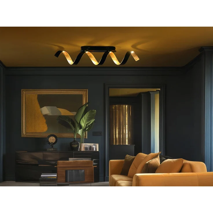 Ausgefallene LED Deckenlleuchte HELIX Schwarz / Gold, Breite 80cm – Bild 6