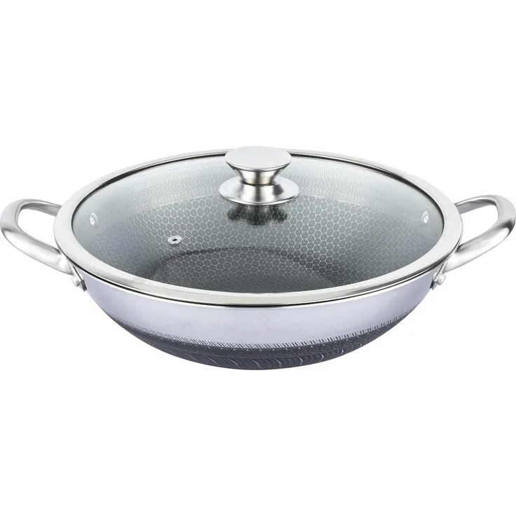 Cheffinger Wokpfanne mit Glasdeckel, Edelstahl silber, 36,0 cm