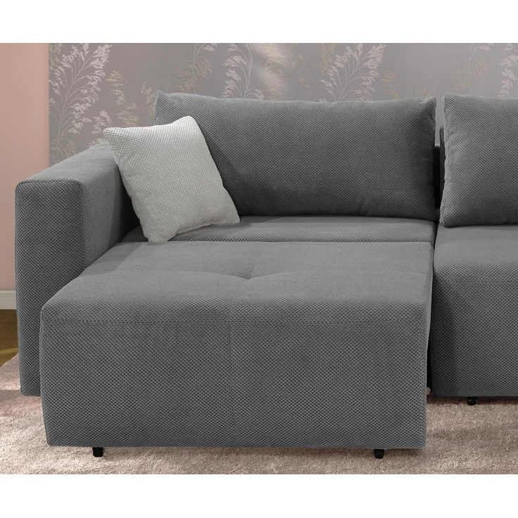 Schlafcouch Verwandlung Big-Sofa zum Ecksofa Schlaffunktion Bettkasten Cord Grau – Bild 11