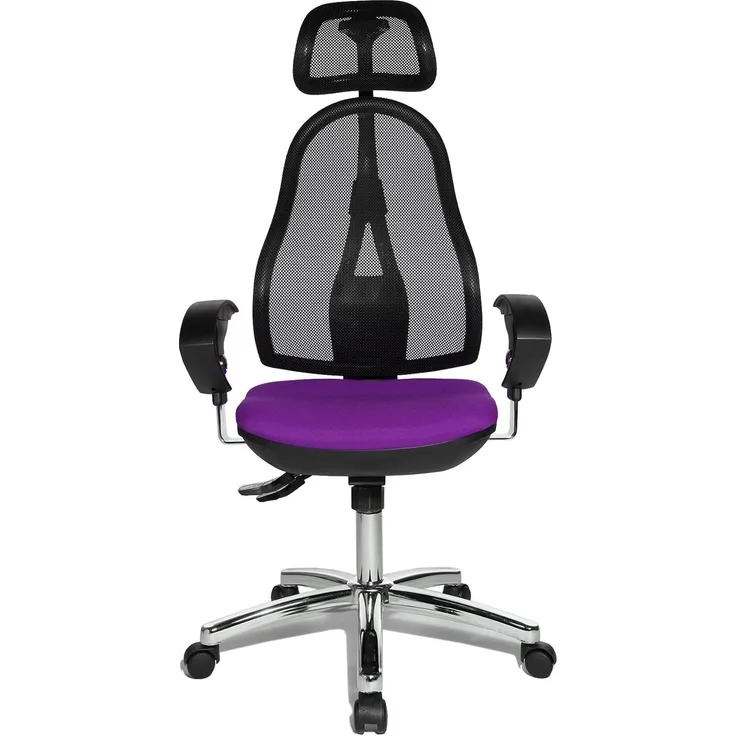 Topstar OP290UG03X Open Point SY Bürostuhl, Schreibtischstuhl, Syncro-Bandscheiben-Drehstuhl, inkl. höhenverstellbare Armlehnen und Kopfstütze, Bezugsstoff lila