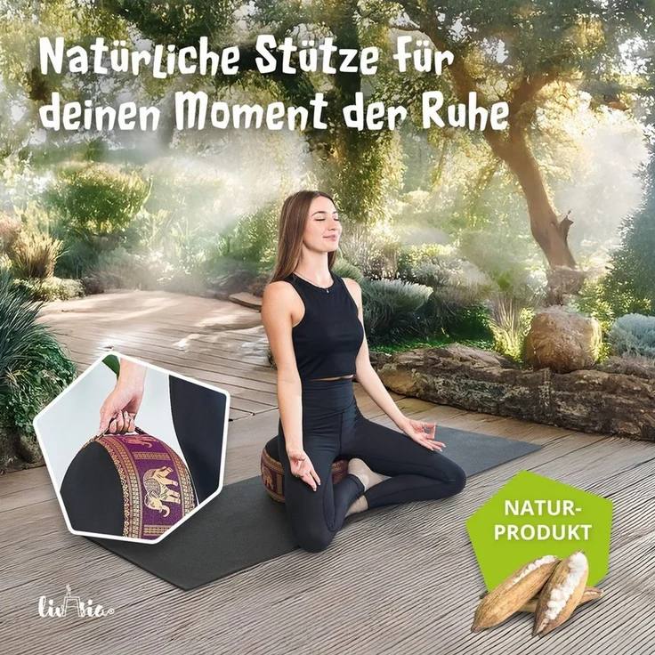 livasia Meditationskissen Zafukissen (Deluxe) - 32x20 cm, Kapok, vegan, handgefertigt – Bild 2