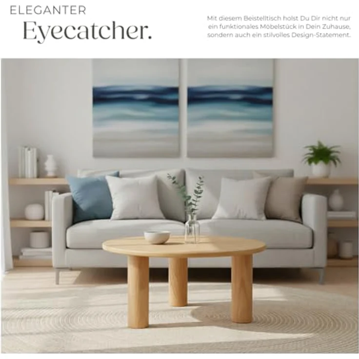 tectake Couchtisch Sofatisch "Sisi", Beine aus Massivholz, besonders pflegeleicht (1-St, 1 tlg), Stilvoller Couchtisch in Rundform mit Schutzlackierung – Bild 7