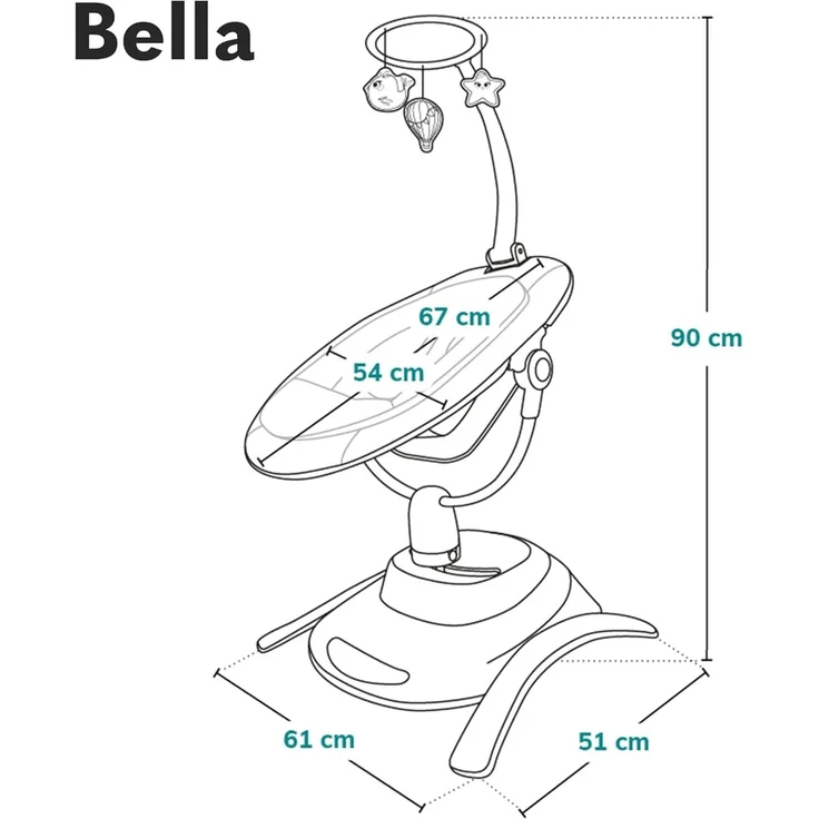LIONELO Bella Elektrische Babywippe 360o für Babys bis 9 kg, verstellbare Rückenlehne, 5 Schaukelgeschwindigkeiten Sicherheitsgurt Erkennung von Bewegungen Anti-Rutsch – Bild 10