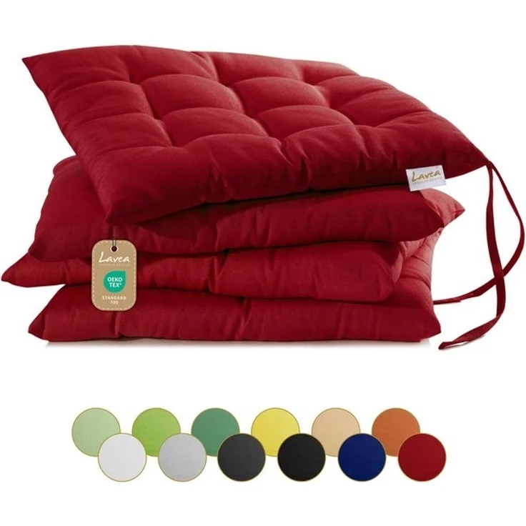 Lavea Stuhlkissen MONACO - weich gepolsterten Sitzkissen Set (4er & 8er), 40x40x3 cm, mit Stoffbändern, Indoor & Outdoor, für Garten & Balkon – Bild 4
