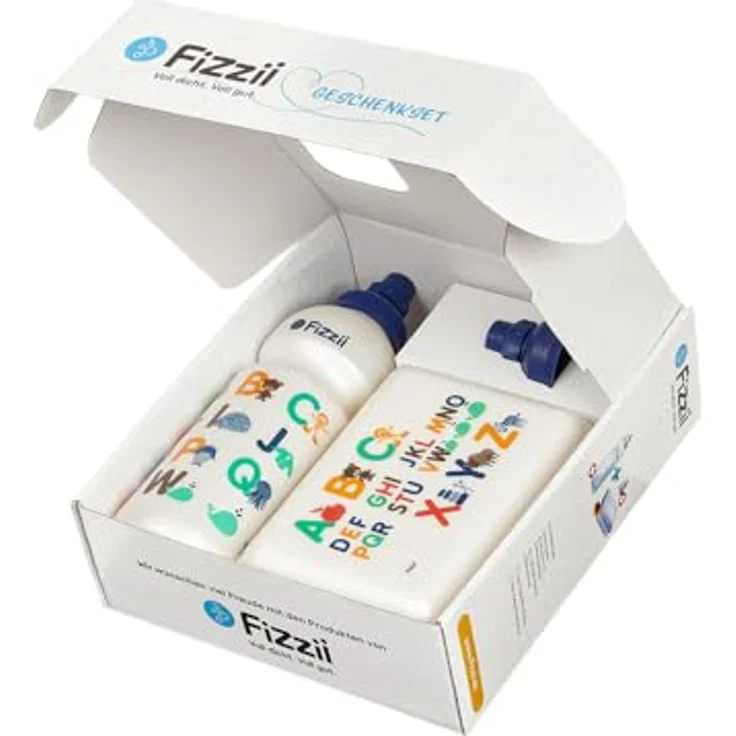 Fizzii Geschenkset Pausenset ABC (Trinkflasche 600ml + Lunchbox + Ersatztrinkverschluss, im hochwertigen Geschenkkarton) – Bild 2