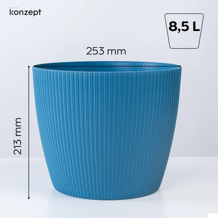 KONZEPT Blumentopf groß, gerillte Struktur 26/30cm, Übertöpfe für Zimmerpflanzen, aus Kunststoff ideal für Wohnzimmer, Küche und Balkon – Bild 3