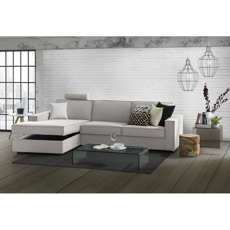 Dmora Sofa mit Halbinsel Sodalite, Ecksofa mit Sinistra-Stauraum-Halbinsel, schmale Armlehnen, 100 % Made in Italy, 260 x 95 x 90 cm, Grau – Bild 4