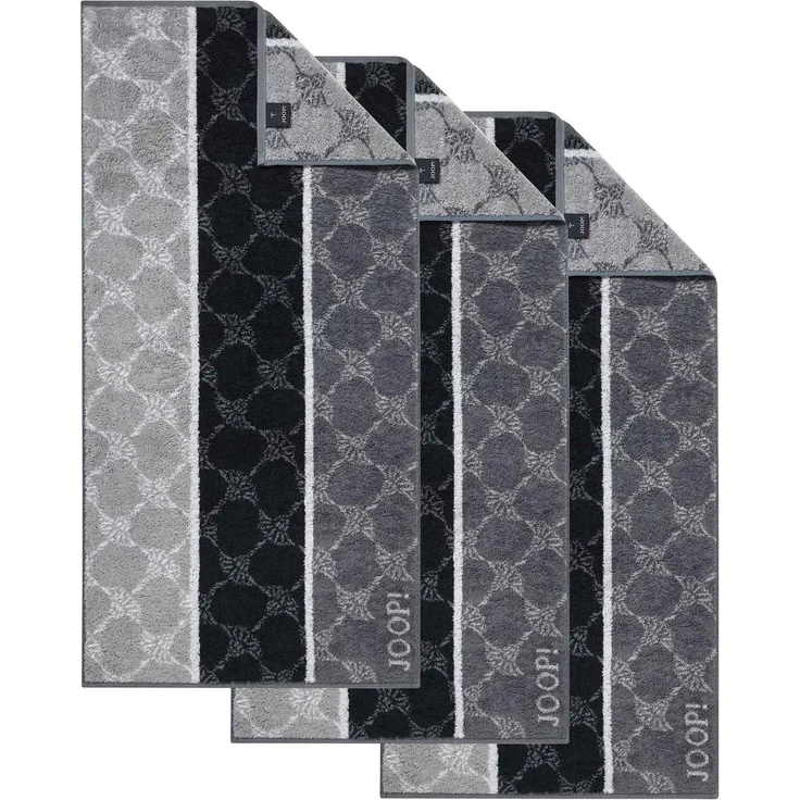 JOOP! Handtuch, 3er Pack - Signature Cornflower Stripes, Walkfrottier Schwarz 50x100cm – Bild 1