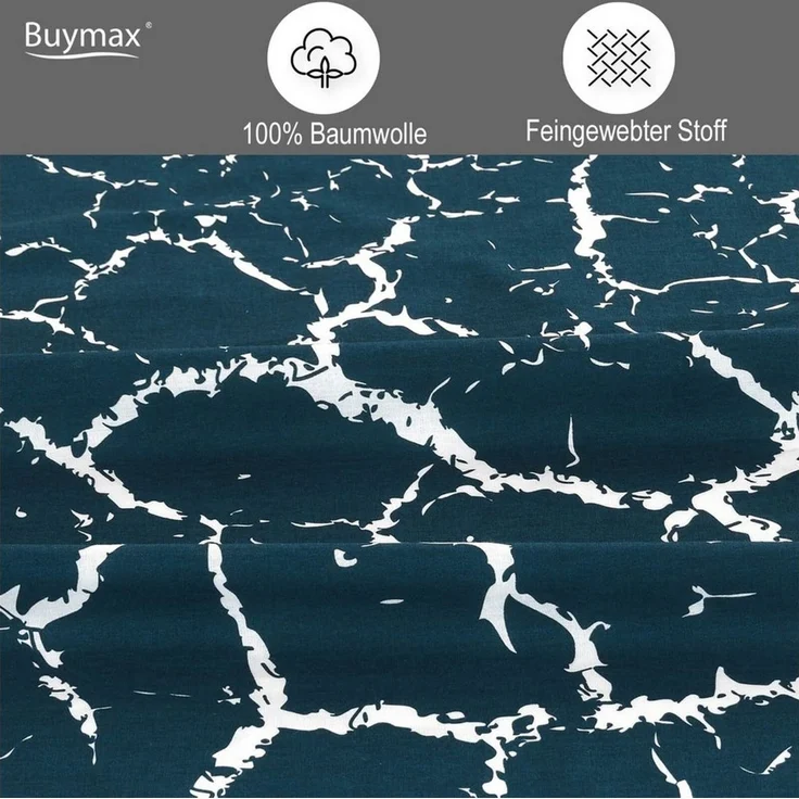 Buymax Bettwäsche, Renforce: 100% Baumwolle, 2 teilig, 155x220 cm, mit Reißverschluss, Muster Marmor, Grün, Weiß – Bild 2