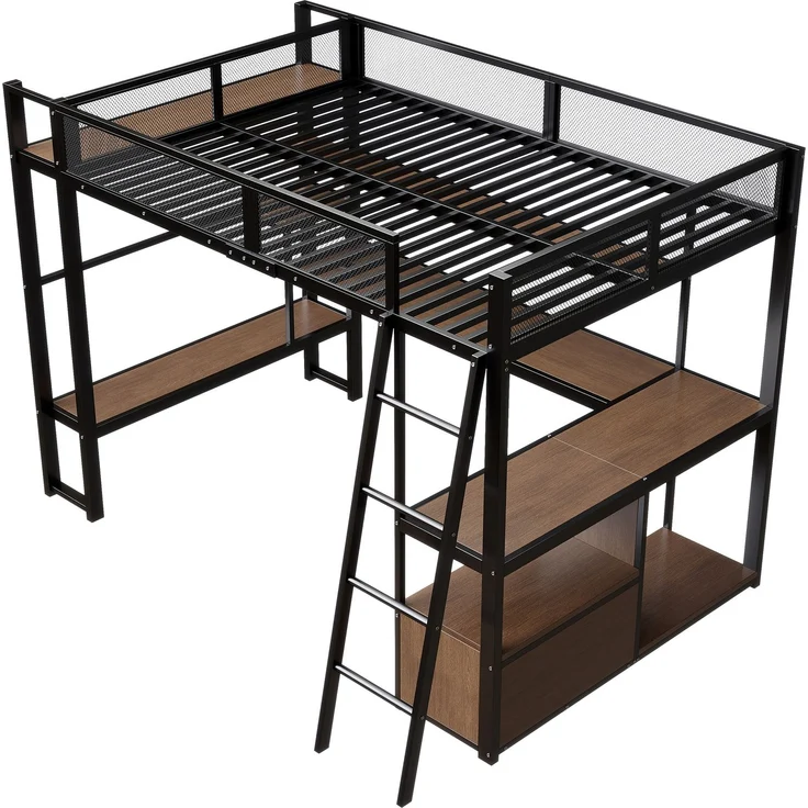 Metall-Gaming-Hochbett (140 x 200 cm) mit integriertem Arbeitsplatz, LED-Beleuchtung und viel Stauraum, Schwarz – Bild 7