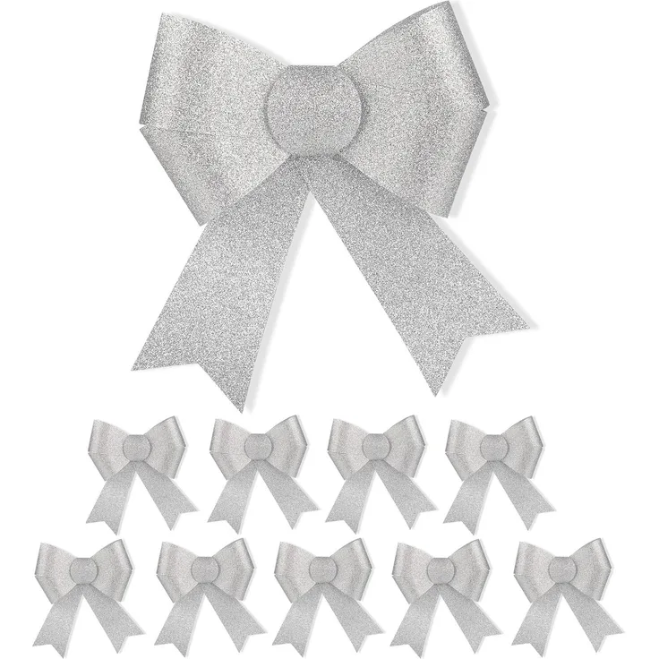 relaxdays Weihnachtsbaumschleife Glitzernde Schleife im 10er Set (10-tlg), silber