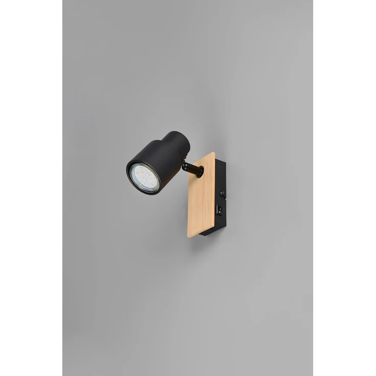 Wandstrahler PIERRE mit Schalter, Metall Schwarz & Holz, Breite 6cm – Bild 6