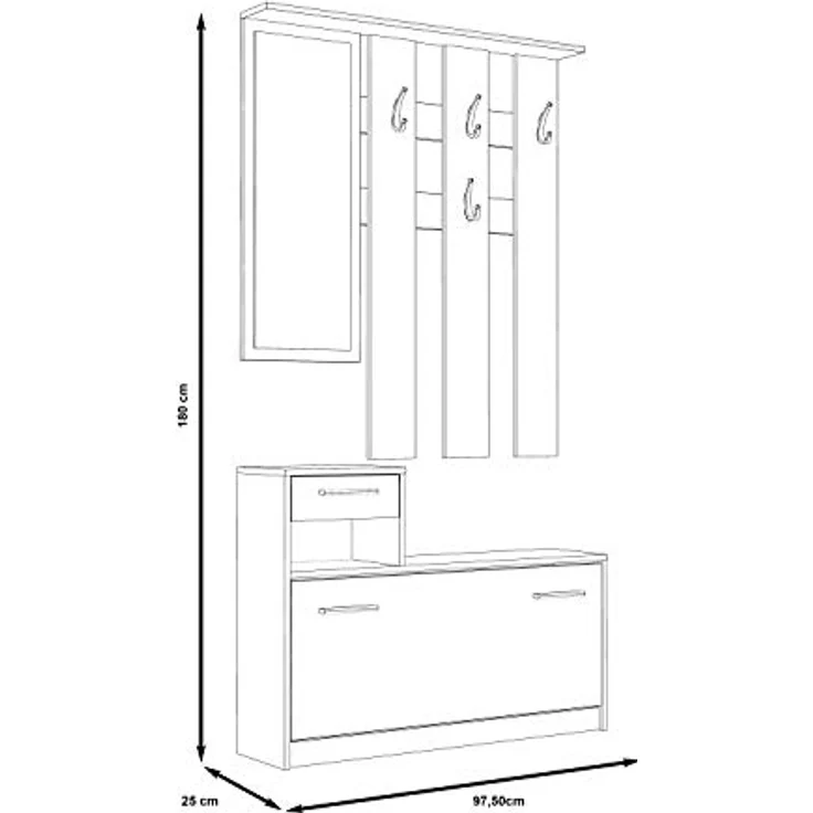 FORTE Foxi Kompaktgarderobe inklusive Spiegel, Holzwerkstoff, Sandeiche Dekor, 97. 5 x 25 x 180 cm – Bild 4