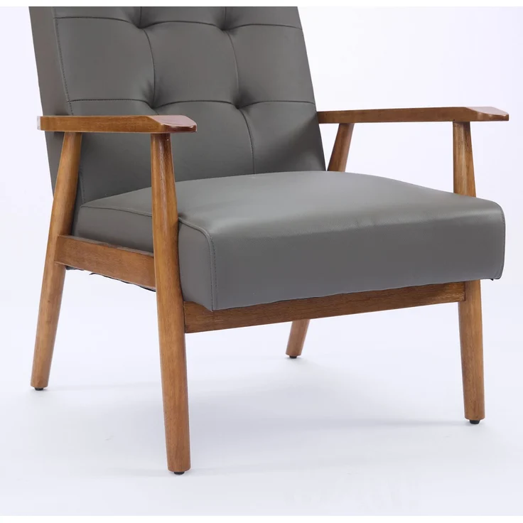 DESVIAE Sessel mit Pull-Point-Nähten aus Leder und Holz Grau, 64 x 80 x 83 cm – Bild 6