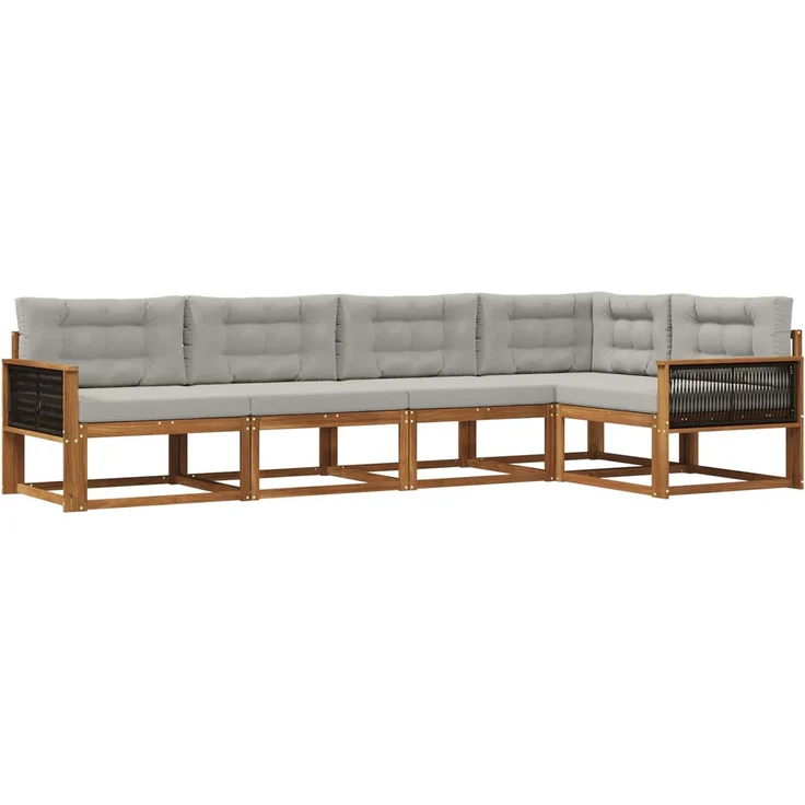 vidaXL Outdoor-Sofagarnitur 5 stk. 5-Sitzer Natur und Hellgrau 3382564 – Bild 2