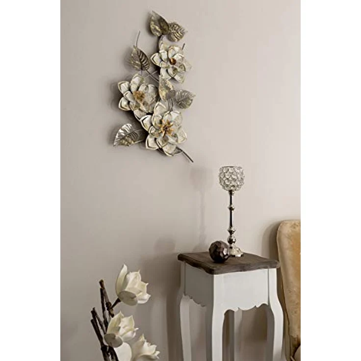 MyFlair 19568 Wandbild, handgefertigte Metall-Dekoration mit Blumen-Design, Silber, 39 x 6 x 69 cm – Bild 4