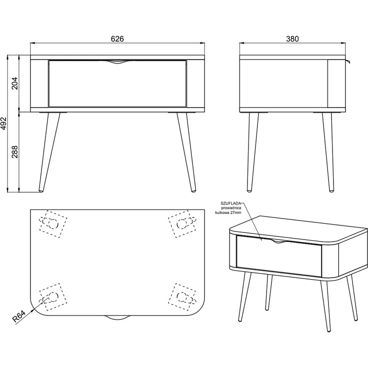 Selsey 'Oval' Nachttisch mit Schublade, weiß, ca. 49 x 63 x 38 cm – Bild 5