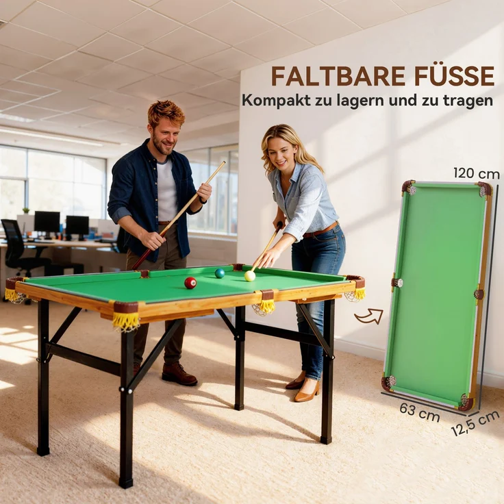 MELAYR, Klappbarer Billardtisch, Mini-Billiard-Tisch, 2 Queues, 16 Kugeln, Dreieck, Bürste, Grün, 120 x 63 x 73.5 cm – Bild 6