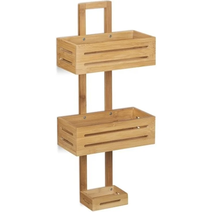 Relaxdays Duschregal, Bambus natur, 28 x 15,5 x 65 cm – Bild 3