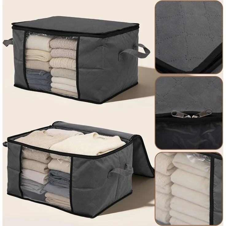 Sekey Faltbare Aufbewahrungstasche Aufbewahrungsbox mit Deckel Reißverschluss und Griffen als Kleiderschrank Organizer für Kleidung Bettwäsche und Bettdecken 60 x 43 x 35 cm 2-teilig – Bild 8