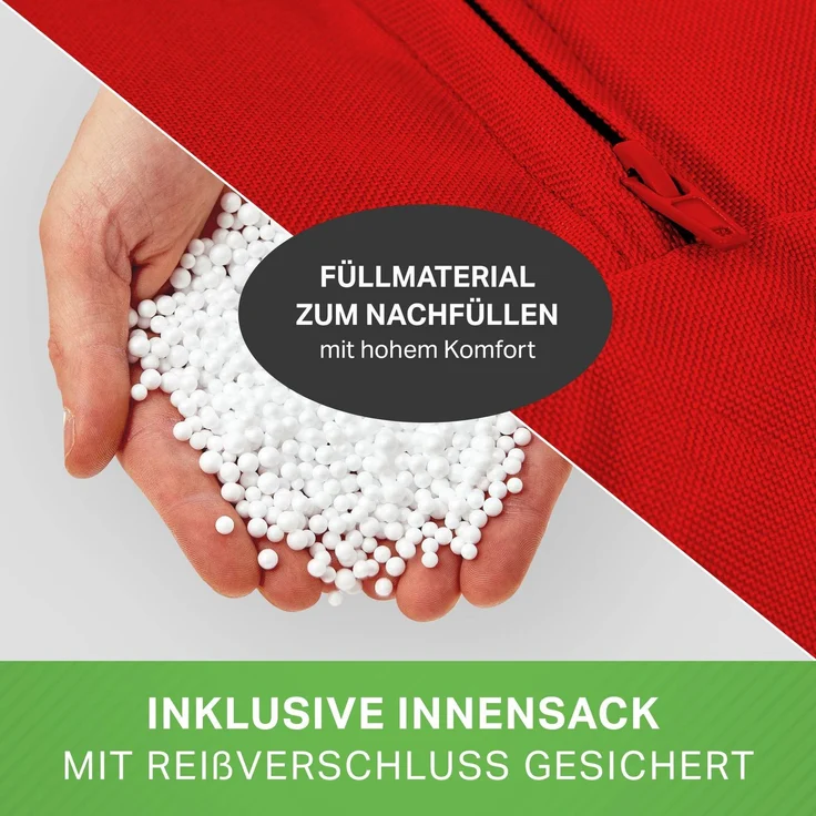 Green Bean® Sitzsack-Hocker 45x25cm mit EPS-Perlen Füllung - Sitz-Pouf für Sitzsäcke - Sitzhocker für Kinder und Erwachsene - Rot – Bild 8