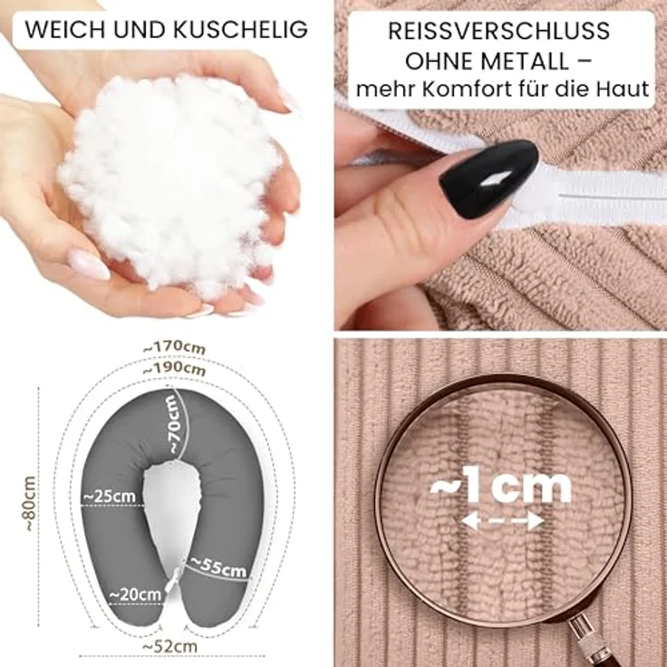 Amilian Stillkissen XXL 170 cm - Schwangerschaftskissen, Seitenschläferkissen, Pregnancy Pillow mit abnehmbarem Bezug, Schlafkissen für Seitenlage, Lagerungskissen für Schwangere & Stillzeit - Stillhilfe – Bild 7
