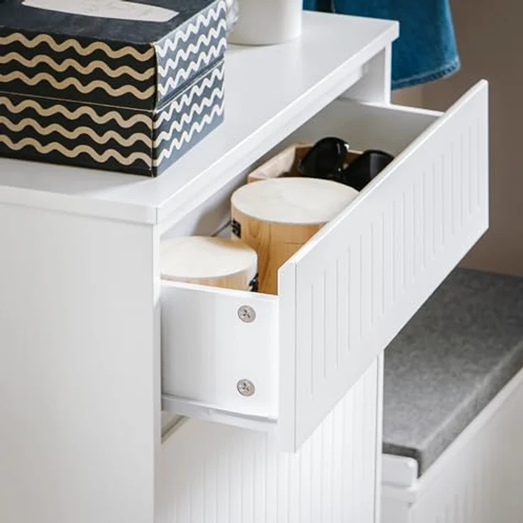 SoBuy Schuhschrank, Weiß, Holzwerkstoff, 2 Klappfächer, Schublade, 61x100x26 cm – Bild 6