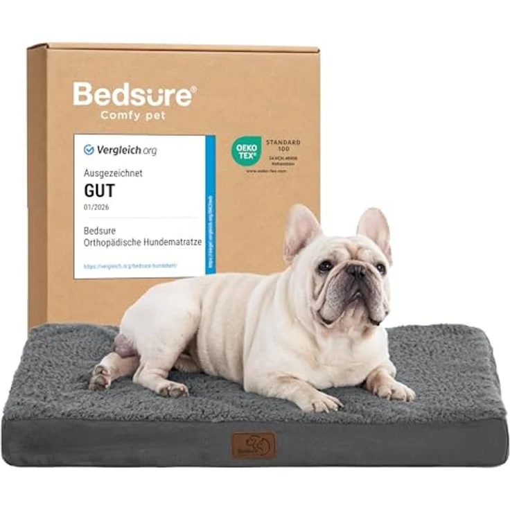 BEDSURE orthopädisches Hundebett kleine Hunde - 76 x 51 x 7.6 cm Hundekissen flauschig Hundematte waschbar Hundematratze in dunkelgrau für kleine Hunde – Bild 2