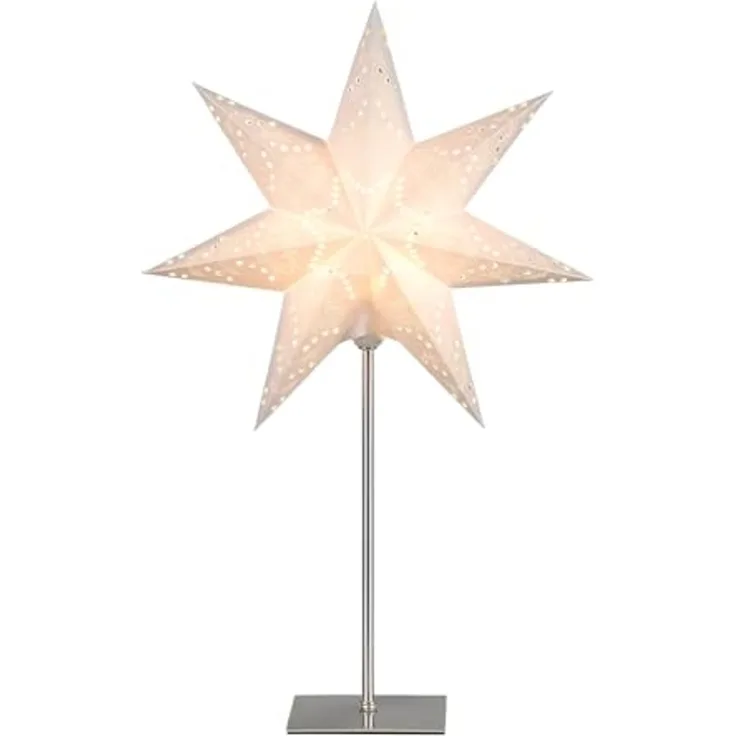 Star Sensy Tischlampe, 3D Papierstern, Weiß, Metallfuß, H: 55