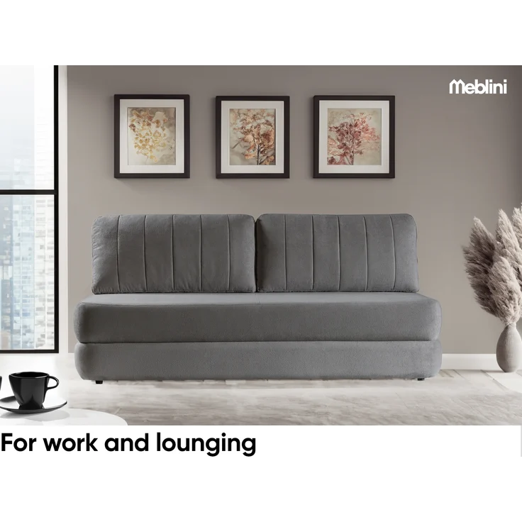 MEBLINI Sofa mit Schlaffunktion – ORBIS – 211x103x93cm – Grau Plüsch – Schlafcouch Ausziehbar - Schlafsofa mit Bettkasten - Sofabett - Couch mit Schlaffunktion – Klappsofa – Bild 2