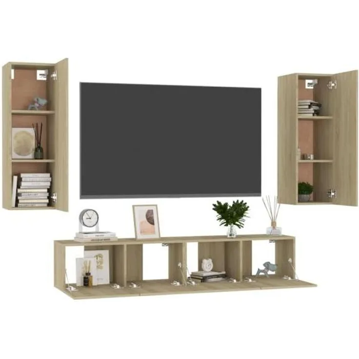 vidaXL 4-tlg. TV-Schrank-Set Sonoma-Eiche Spanplatte [3078959]