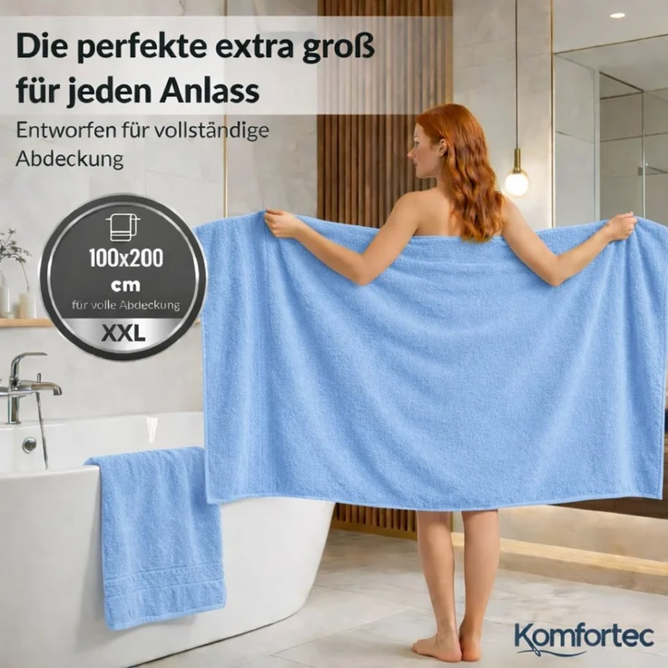 Komfortec Saunatuch 100x200 cm Badetuch aus 100% Baumwolle, Frottee (1-St), extra Große, Schnelltrocknend – Bild 2