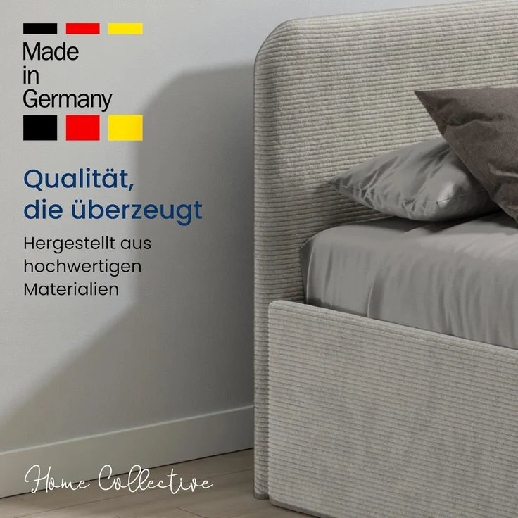 Home Collective Polsterbett Bett mit Stauraum, verstellbarem Lattenrost, viele Größen (Größen: 100x200 120x200 140x200 160x200 180x200 200x200, hochwertiger Kordstoff, made in Germany), wählbare Matratze Federkern oder Kaltschaum, Hellbeige – Bild 8