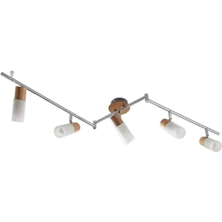 Lindby Deckenlampe, Deckenstrahler aus Glas und Holz, schwenkbar und drehbar, 5x E14 max. 5W, skandinavisches Design, weiß, für große Räume