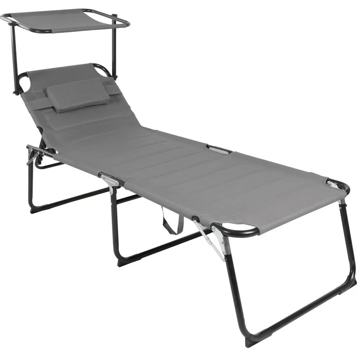 Spetebo Gartenliege Aluminium Gartenliege XXL mit Sonnendach - grau, Stück, 1 St, Gartenliege, Relax Sonnenliege inklusive Kopfkissen – Bild 1