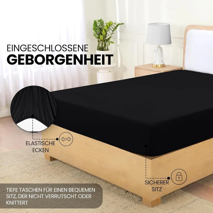 Utopia Bedding - Spannbettlaken 90x200 cm - Schwarz - Oeko-Tex Zertifiziertes Gebürstete Polyester-Mikrofaser Spannbetttuch - 35 cm Tiefe Tasche – Bild 4
