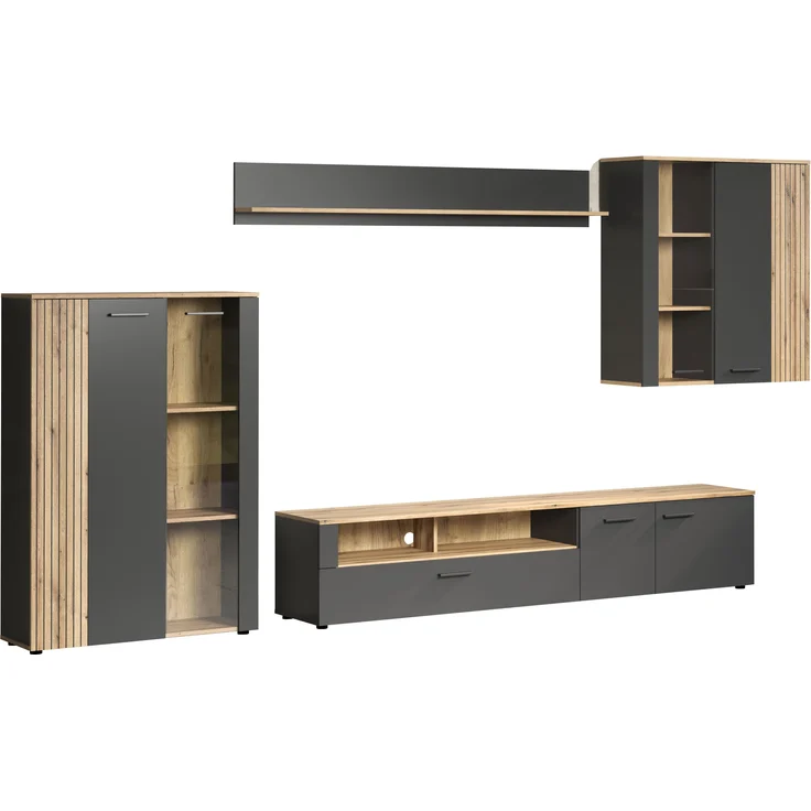 Wohnwand Esteban in grau und Eiche Evoke 340 cm – Bild 2