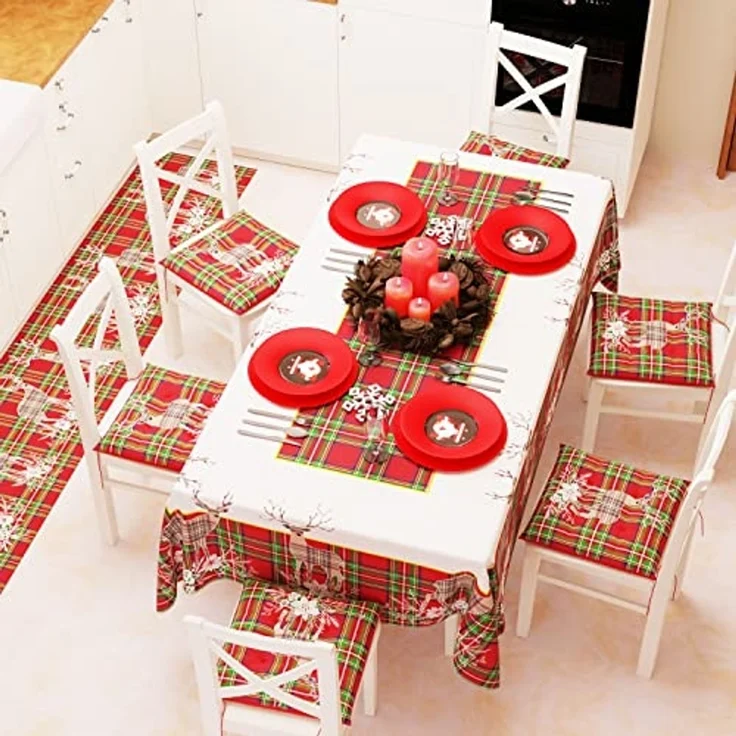 PETTI Artigiani Italiani - Tischdecke für Weihnachten, schmutzabweisend, rechteckig, für Weihnachten, Küche, Design Rentier, Beige X6 Sitzer (140x180 cm), 100% Made in Italy – Bild 2