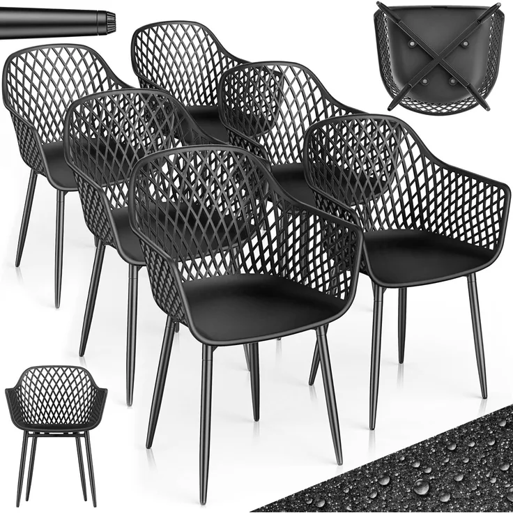 tillvex® Gartenstuhl 6er Set Wetterfest mit Armlehne | Outdoor Stühle bis 120kg belastbar | Gartenstühle UV-beständig | Terrassenstuhl Gartenmöbel Terrasse Balkon Outdoor Garten